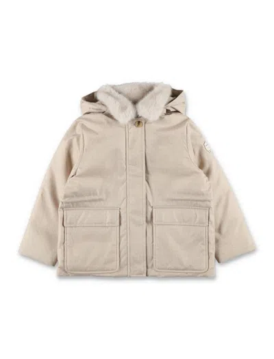 Bonpoint Mini Padded Down Jacket With Removable Hood & Faux Fur Collar In Neutral