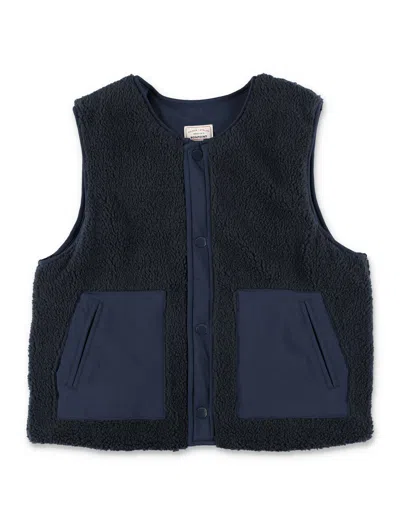 Bonpoint Mini Reversible Padded Sherpa Sleeveless Jacket For Boys In Blue