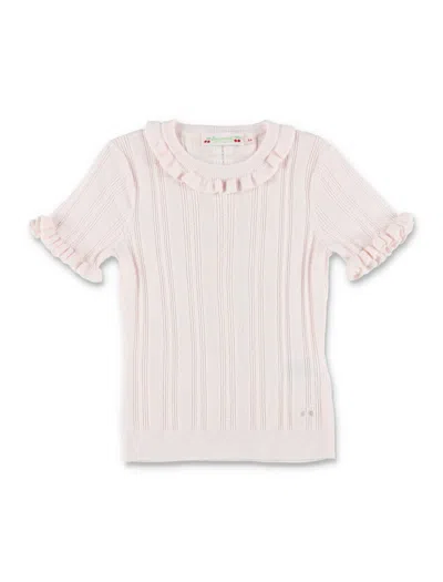 Bonpoint Mini Ruffled Neck Sweater For Girls In Pale Pink