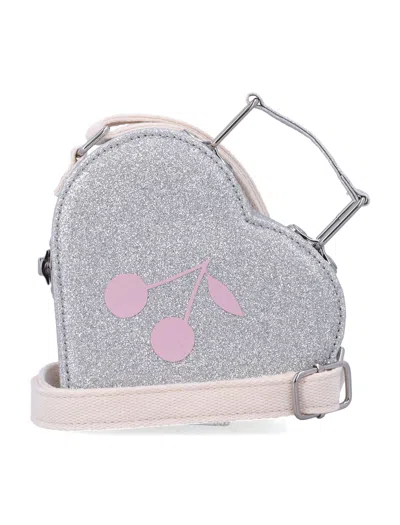 Bonpoint Mini Structured Handbag With Glitter Finish In Argento