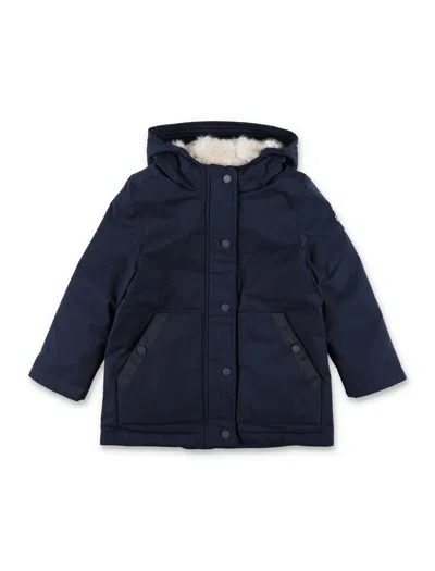Bonpoint Mirella Girls Quilted Parka Jacket With Faux Fur Hood In Blue