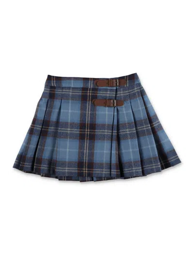 Bonpoint Molk Scottish Tartan Mini Kilt Skirt For Girls In Scottich Navy
