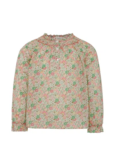 Bonpoint Kids' Multicolor Shirt For Girl With Floral Print In Brown