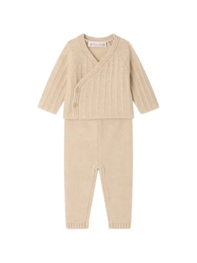 Bonpoint Babies' Myrtil Wrap-style Cardigan And Trousers Set In Neutrals