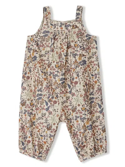 Bonpoint Babies' Nucci Floral-print Dungarees In Neutrals