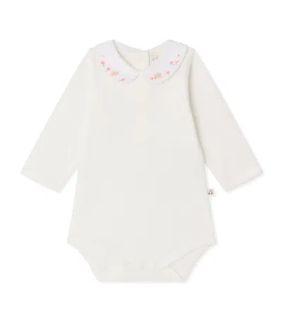 Bonpoint Kids' Organic Cotton Embroidered Cygne Bodysuit In White