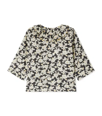 Bonpoint Kids' Organic Cotton Floral Print Blouse In Black