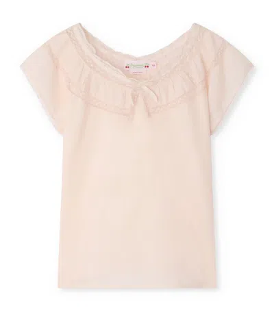 Bonpoint Kids' Organic Cotton Lace-trim Leana Blouse In Neutral
