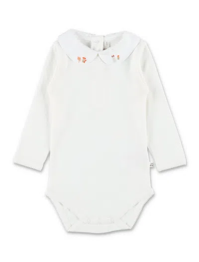 Bonpoint Organic Cotton Mini Cygne Bodysuit With Hand-embroidered Collar In White