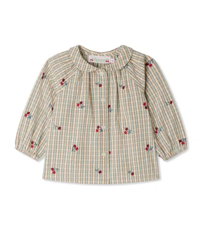 Bonpoint Kids' Organic Cotton Plaid Domino Blouse In Gray