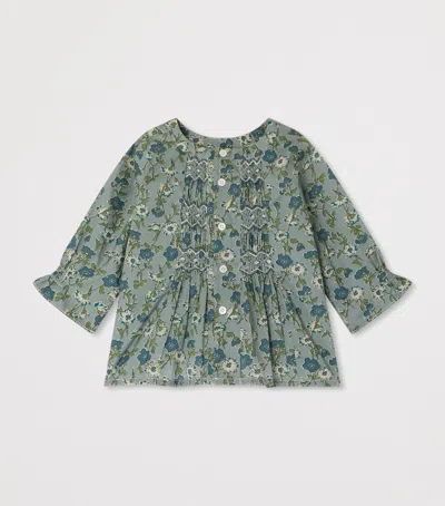 Bonpoint Kids' Organic Cotton Smocked Blissi Blouse In Green