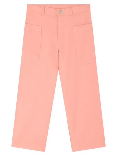 Bonpoint Kids' Looping Wide-leg Trousers In Organic Cotton In Pink
