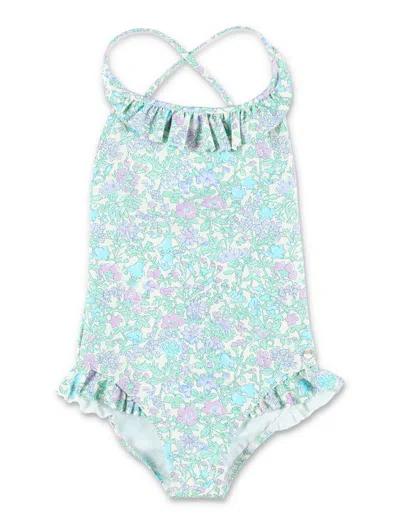 Bonpoint Mini One-piece Swimsuit With Ruffled Details In Green