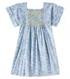 Bonpoint Paysanne Floral Smocked Cotton Dress In Blue