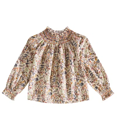 Bonpoint Kids' Petale Smocked Floral Cotton Top In Multicoloured