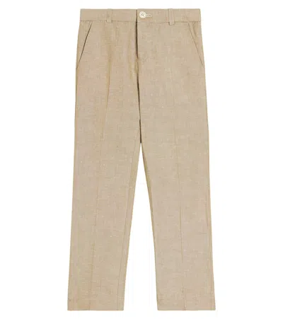 Bonpoint Kids' Peter Linen And Cotton Straight Pants In Brown