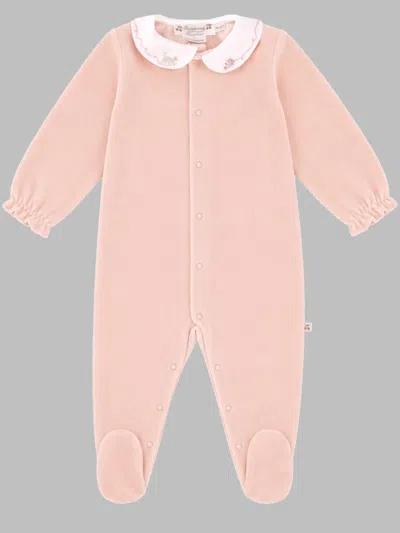 Bonpoint Mini Velvet Cat-knit Pajamas With Snap Front In Neutral