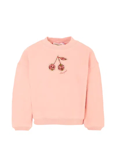 BONPOINT PINK SWEATSHIRT FOR GIRL WITH CHERRIES