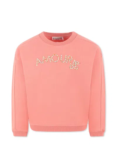Bonpoint Kids' Pink Sweatshirt For Girl With Writing