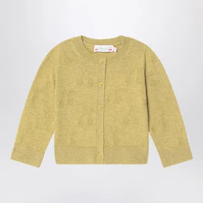 Bonpoint Pistachio Green Cardigan In Wool And Cotton