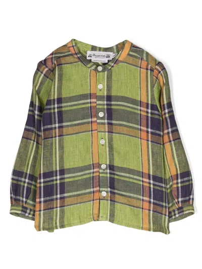 Bonpoint Babies' Plaid Linen Tunic Shirt In Grün