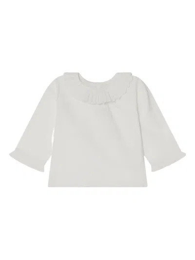 Bonpoint Babies' Pleated-collar Long-sleeve T-shirt In White