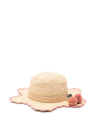Bonpoint Kids' Pompom Trim Hat In Neutral