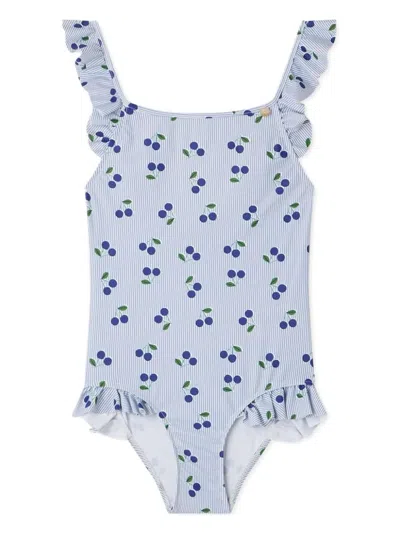 Bonpoint Kids' Printed Royal Blue Acapulco Swimsuit In White