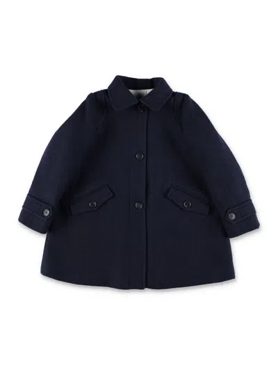 Bonpoint Quilted Wool-cotton Mini Jacket With Cherry Print Lining In Blue