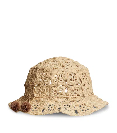 Bonpoint Kids' Raffia Crocheted Bucket Hat In Brown