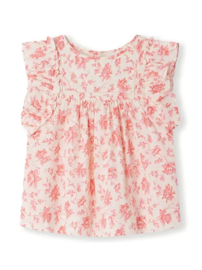 Bonpoint Kids' Celene Floral-print Cotton Blouse In Raspberry