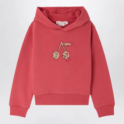 Bonpoint Raspberry Tita Hooded Sweatshirt In Organic Cotton In Pink