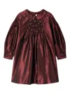Bonpoint Jeanne Ruffled Embroidered Silk Dress In Burgundy