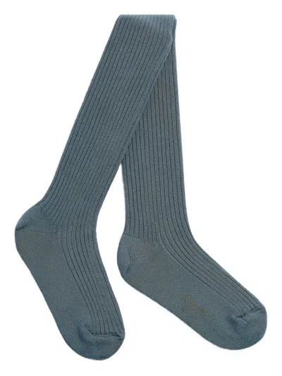 Bonpoint Kids' Ribbed Cotton Tights In Blue