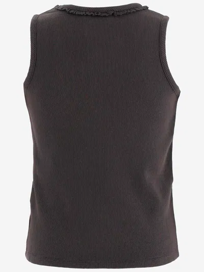 Bonpoint Ribbed Cotton With Ruffled Neckline Tank Top In Brown