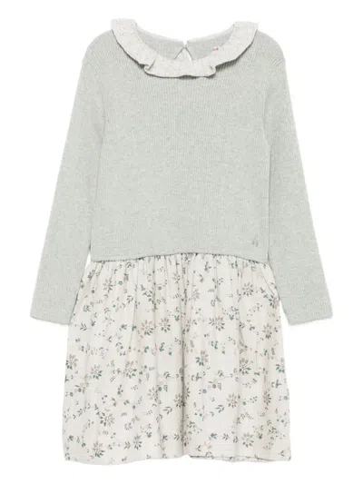 Bonpoint Kids' Ribbed-knit Floral-print Dress In Black
