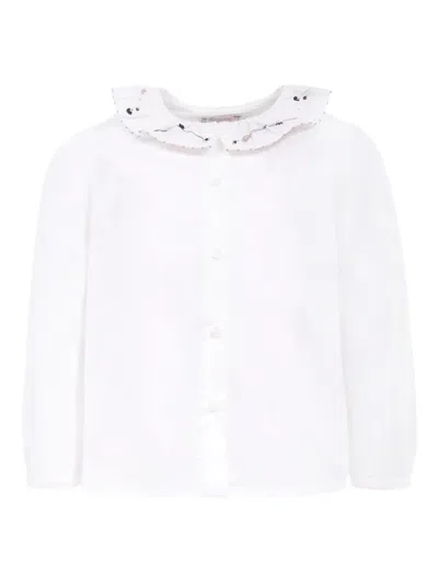 Bonpoint Kids' Round-collar Embroidered Shirt In White