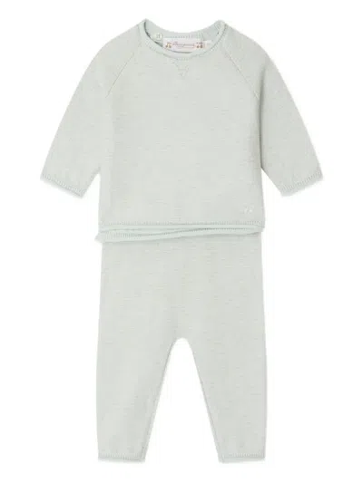 Bonpoint Babies' Round-neck Sweater And Trousers (set Of Two) In Green