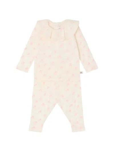 Bonpoint Babies' Ruffled Cherry-pattern Trousers Set In Pink