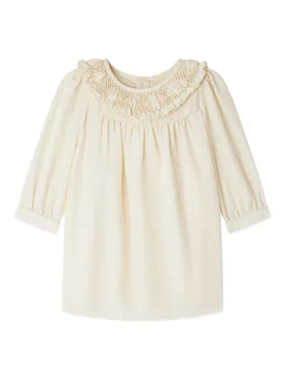 Bonpoint Babies' Ruffled Collar Silk Dress In White