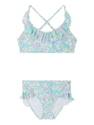 Bonpoint Kids' Ruffled Floral Bikini In Blue