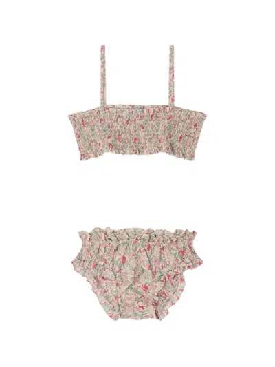 Bonpoint Kids' Ruffled Floral Print Finlay Swimsuit In Pink