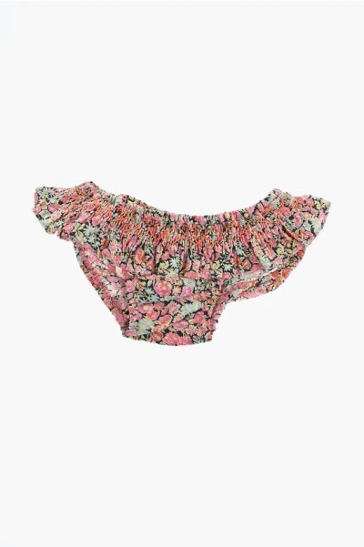 Bonpoint Ruffled Swimwear Slip With Floral Motif In Multi