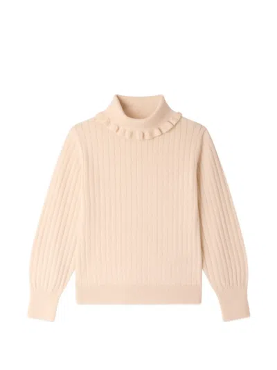 Bonpoint Kids' Ruffle-trim Ribbed Sweater In Pink
