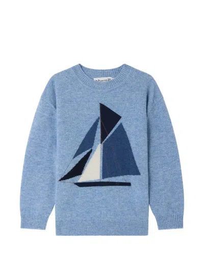 Bonpoint Kids' Sailboat-intarsia Sweater In Blue