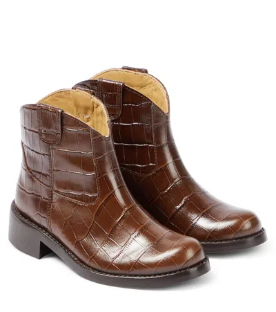 Bonpoint Kids' Santiag Croc-effect Leather Boots In Brown