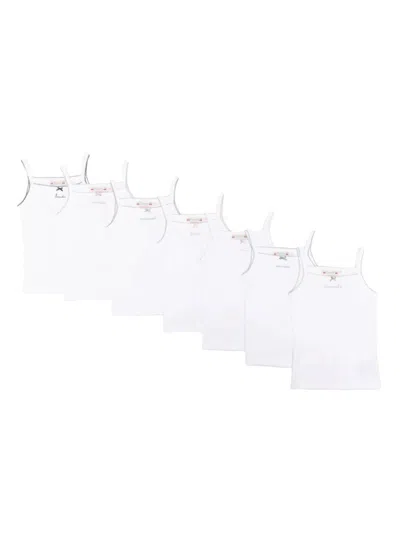 Bonpoint Kids' Set Of 7 Cotton Tank Tops With Weekday Embroidery In White