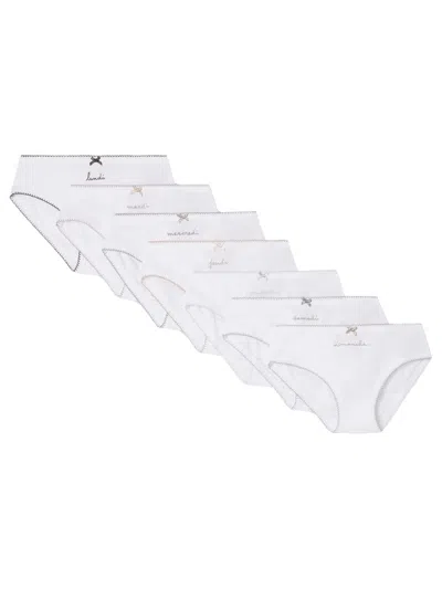 Bonpoint Kids' Set Of 7 Cotton Briefs With Weekday Embroidery In White