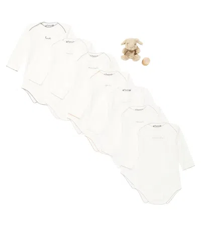 Bonpoint Set Of 7 Cotton Onesies, Bunny, And Tooth Box In Gold