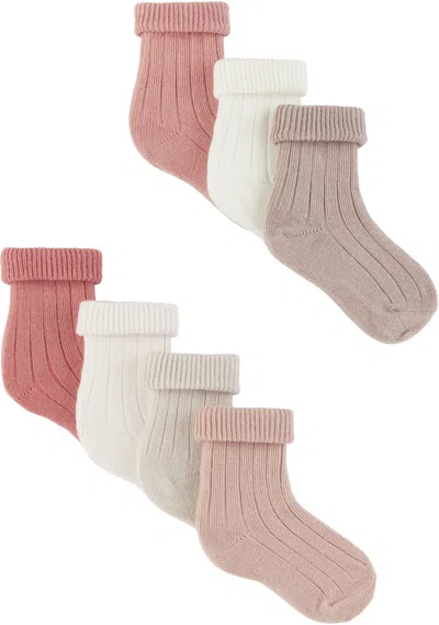 Bonpoint Seven-pack Baby White & Pink Day-of-the-week Cotton Socks In 124 Upb Rose Fane